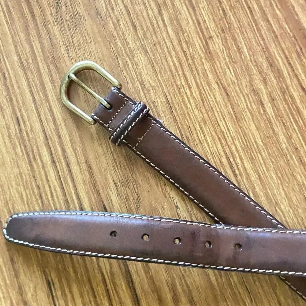 TORINO - Brown Leather Brass Buckle Belt - size 36